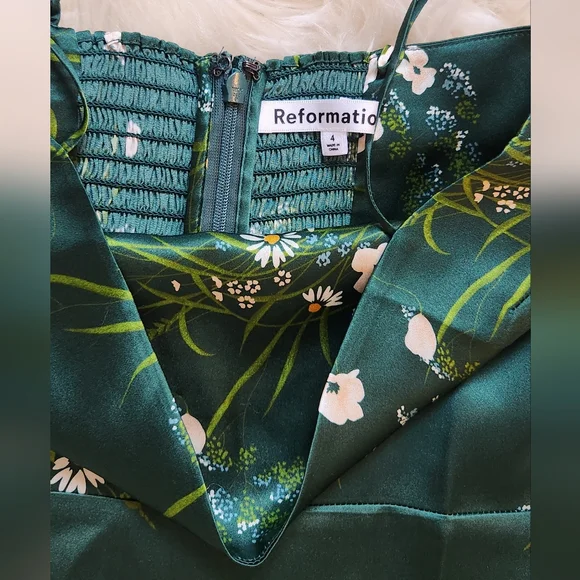 Reformation Frankie silk slip dress-dark green (size 4 remaining) NWOT - Picture 15 of 16